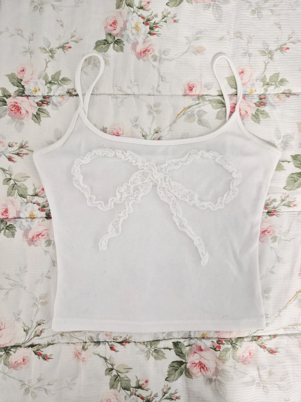 White Lace Bow Cami Tank Top